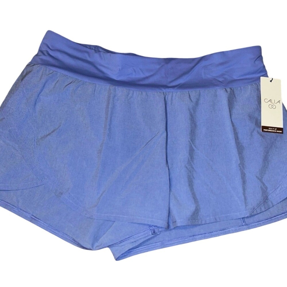 CALIA Kick It Up Mid Rise Performance Shorts Sky Breeze Heather Blue XL NWT